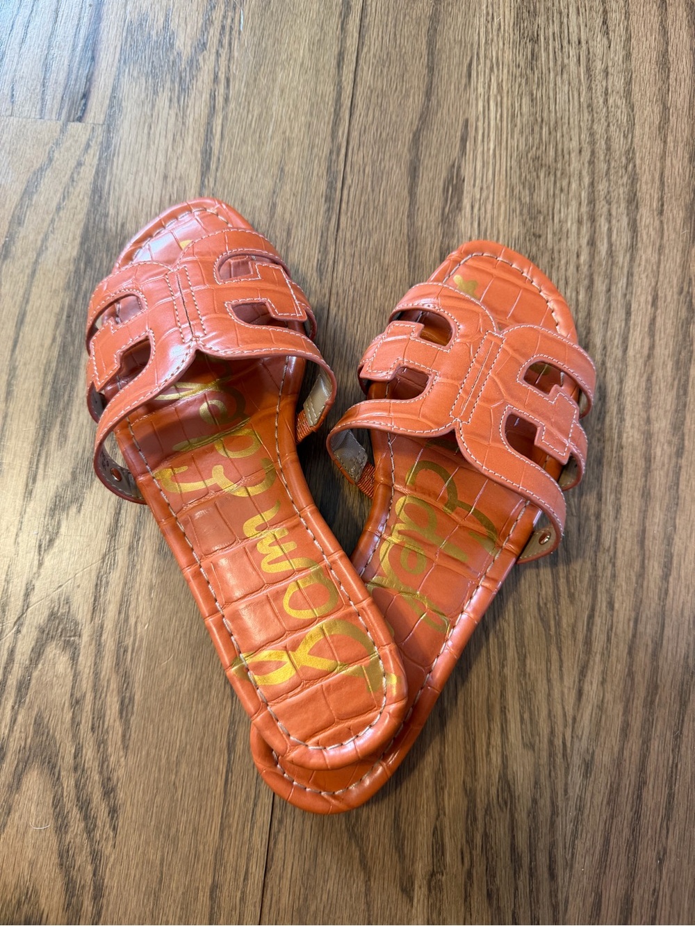 Sam Edelman Orange Croc-Embossed Slide Sandals